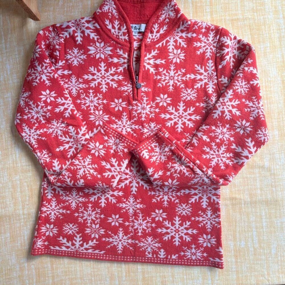 Never Quarter Zip Wool Ski Sweater Orange Snowflakes Small Woman’s